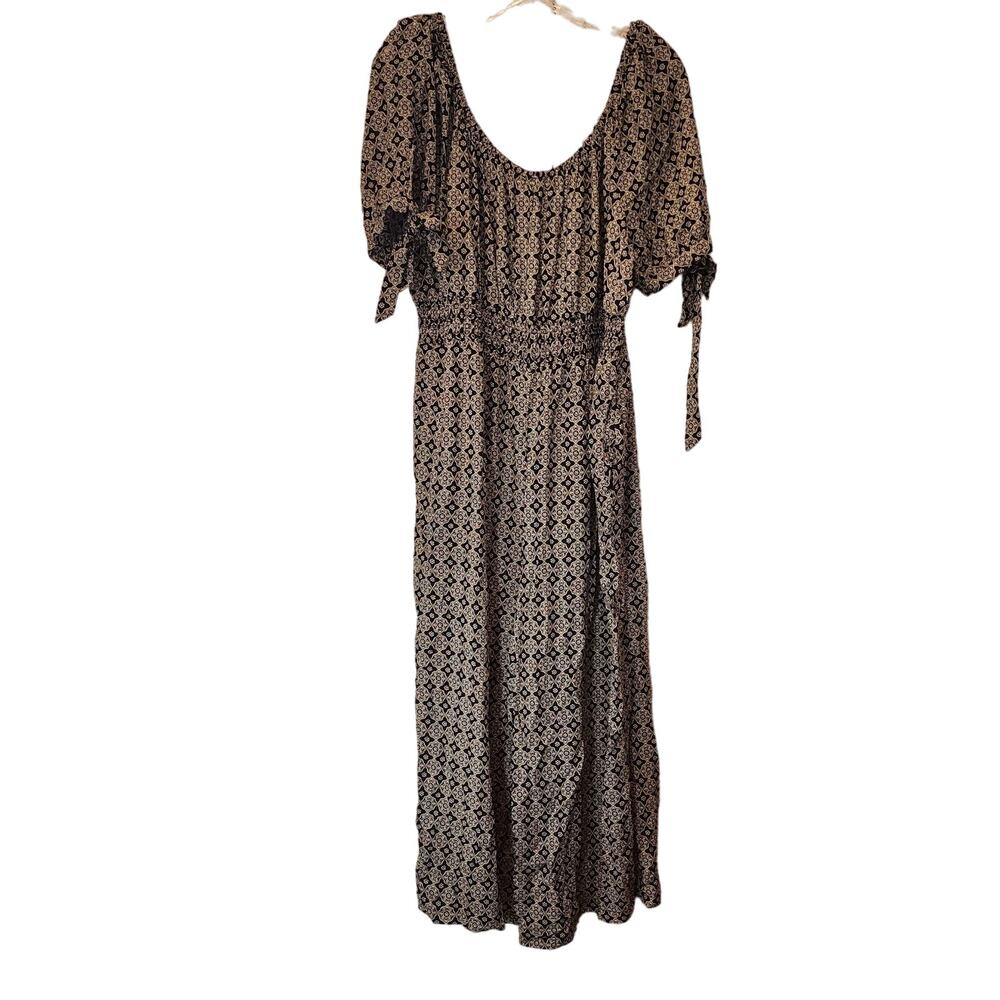 AUW Elastic Waist Tie Sleeve Wide Leg Jumpsuit Plus 1X